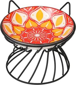 Raised Ceramic Cat Food Bowl - Elevated Cat Dish with Metal Stand - Wide, Shallow, Whisker-Friendly - Microwave & Dishwasher Safe - 8.5 oz - 5.75 inch