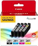 Canon CLI-281 Black, Cyan, Magenta and Yellow 4 Ink Pack, Compatible to TR8520, TR8620 Series, TS9120, and TS6210 Printers