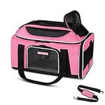 Petskd Pet Carrier Top-Expandable 17x12x8.5 JetBlue Allegiant Airline Approved, Soft Small Dog Cat Carrier for 1-13 LBS Pets with Locking Safety Zipper and Anti-Scratch Mesh(Pink)