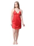 PNAEONG Women Satin Short Nighty With Lace & Robe, Free Size, Red