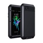 Lanhiem for iPhone SE 2022/2020 Case, for iPhone 7/8 Case Heavy Duty Shockproof Tough Armour Metal Case with [Tempered Glass], Full Protective Case Cover for iPhone SE 3 and for iPhone SE 2 -Black