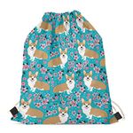 HELLHERO Floral Corgi Dog Gifts Gym Drawstring Bags Casual Daypack Backpacks Sinch String Bag Sackpack Sports Gym Outdoor Gymnastics for Women Family Teen Girls