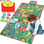 beetoy Car Rug Play Mat Kids Car Mat, Car Play Mat City Life with 6 Cars, Large Car Mat for Kids Toy Cars Track Mat Portable Anti-Slip Educational Car Carpet Kids Rugs for Playroom Game Safe Area