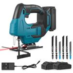 Cordless Jig Saws 21V 450W with 3 Orbital Setting, Electric Jigsaw Tool with 2x2000mAh Batteries, Red Light Guide Line, Bevel Angle 0°-45°, for Wood PVC Metal Plywood Cutting