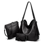 SHOPO Handbags For Women Combo | Soft Pu Leather | Attractive Hobo Bags Purse | Shoulder Bags For Women With Long Strap And Wallet (3 In 1), Black