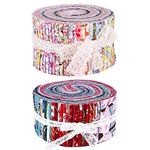 72 Pieces Fabric Strips Roll 2.5 Inch Jelly Fabric Bundles Fabric Quilting Strips Roll Up Flower Precut Patchwork Strips for Crafts Sewing Favors