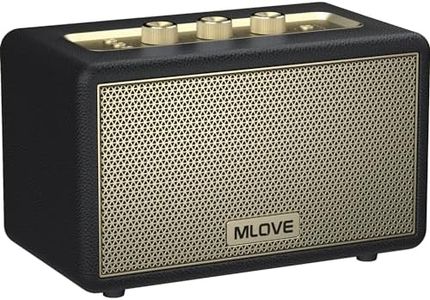 MLOVE A200 Portable Retro Bluetooth Speaker with Aux Input, USB Port, Micro SD Card Slot - Decorative Wireless Bookshelf Speakers for Home & Office, Battery Powered, Black and Gold