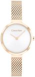 Calvin Klein Minimalistic T Bar Mesh IP Carnation Gold Steel Silver White Dial Women's Watch