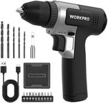 WORKPRO 8V Cordless Drill Set, 2Ah Electric Power Drill with 3/8'' Keyless Chuck, 15pcs Bits, Type-C Charging, Built-in LED and Variable Speed for Drilling and Screwing