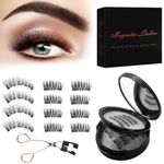 Magnetic Eyelashes, False Eyelashes Kit No Glue 3D Magnetic Eyelashes with Applicator Natural Looking Fake Lashes, Reusable & Quick & Easy - Black, 2 Types