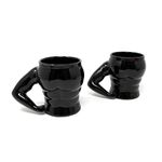 The Earth Store Muscle Black Coffee Mug Set of 2 Ceramic Mugs to Gift to Best Friend, Tea Mugs, Microwave Safe Coffee Mugs, Ceramic Tea Cups (400 ml Each, Black)