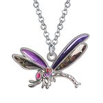 BONSNY Enamel Rhinestone Dragonfly Necklace Pendant Dragonfly Gifts Crystal Jewellery for Women Girls (Mauve)