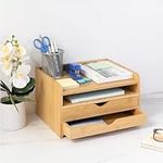Navaris Bamboo Desk Organiser - Pre-Assembled Office Organiser with Drawers - Timeless Design - Light Brown