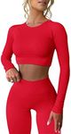 Mayround Workout Outfits for Women 2 Piece Ribbed Long Sleeve Crop Top High Waist Yoga Leggings Sets