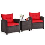 ORALNER 3 Pieces Wicker Patio Furniture Set, Outdoor Conversation Set Rattan Chairs with Soft Cushions, Glass Coffee Table, Bistro Set for Front Porch Balcony Garden Deck Poolside (Red)