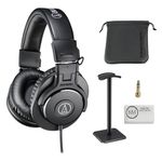 Audio-Technica ATH-M30x Professional Monitor Headphones | Black Bundled with Over The Ear Headphones Stand + Cleaning Cloth (3 Items)