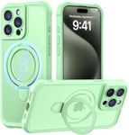 MOCCA Design for iPhone 15 Pro Case with Magnetic Invisible Stand [Full Camera Protection] [Compatible with Magsafe] Military Drop Shockproof Translucent Matte Phone Case Cover 6.1",Matcha Green
