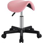 Yaheetech Saddle Stool Adjustable Rolling Salon Chair Swivel Rolling Wheels & Ergonomic for Hairdressing Massage Tattoo Spa Saddle Pink