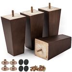 Btowin 12 inch / 30cm Solid Wood Furniture Legs, 4Pcs Mid-Century Modern Wooden Pyramid Replacement Feet with Threaded 5/16'' Hanger Bolts & Mounting Plate & Screws for Sofa Couch Chair Recliner