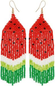 JeanBeau Boho Beaded Tassel Dangle Drop Earrings for Women Teen Girls – Trend Long Bohemian Seed Beads Fringe Dangling Summer Accessories Jewelry Gift, Polyester, No Gemstone
