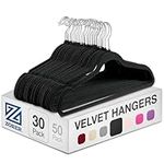 Zober Premium Velvet Hangers - Non-Slip, Durable, Space Saving Clothes Hangers for Closet w/ 360 Degree Chrome Swivel Hook - Coat Hangers Hold up to 10 Lbs - 30 Pack - Black