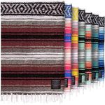 Authentic Extra Large Mexican Blanket (71"x47") - Handwoven Yoga Blanket, Serape Blanket - Artisanal Falsa Blanket, Beach Blanket, Camping Blanket, Picnic Blanket, Outdoor Blanket (Cherry)