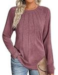 Zeagoo Women's Shirts Dressy Casual Tunic Tops 2024 Womens Fashion Pleated Shirts Crewneck Pullover Blouse Dressy Tops, Mauve L