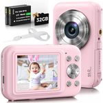 Digital Camera, Bofypoo 44MP Kids Camera with 32GB Card, FHD 1080P 16X Zoom Vlogging Camera for Teens,Beginners (Pink)