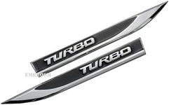 2pcs TURBO Car Emblems, 3D Metal Car Side Fender Rear Trunk Emblem Badge Sticker Decals Replacement for Universal Car (Chrome/Black)