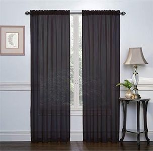 Premius Sapphire Crystal Sheer Voile 2-Pack Rod Pocket Window Panel, Great for Bedroom, Kitchen, Living Room, 52x84 Inches Each, 104x84 Inches Total (Black)