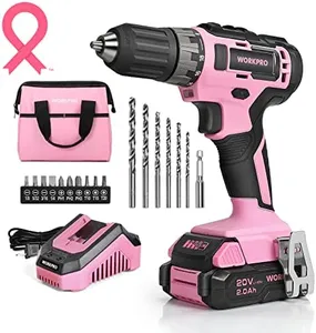 WORKPRO 20V Pink Cordless Drill Driver Set, 3/8” Keyless Chuck, 2.0 Ah Li-ion Battery, 1 Hour Fast Charger and 11-inch Storage Bag Included - Pink Ribbon