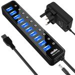 Powered USB 3.0 Hub, atolla 10 Ports Data Hub Splitter with Individual ON/Off Switches and 12V/2.5A Power Adapter Extension for Mouse, Keyboard, Hard Drive More Devices, Black, (QF-UD50)