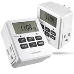 FosPower Timer Outlet [ETL Listed] 125V/15A LCD Digital Indoor Outlet Timer, 7 Day Programmable Timer with 2 AC Plug Capacity for Lights, Lamps, Fans & Electrical Outlets (2 Pack)