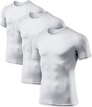 ATHLIO Men's Cool Dry Short Sleeve Compression Shirts, Sports Baselayer T-Shirts Tops, Athletic Workout Shirt, 3pack Tops White/White/White, X-Large