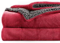 BSB HOME Polyester Micromink Summer Ac/Mild Winter/Heavy Winter Sherpa Blanket Super Soft Flannel Solid/Plain, Maroon & Grey, Size 220 X 228 Cms (Approx 7.4 X 7 Ft) (Double), 200 TC