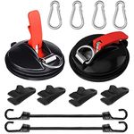 Heavy Duty Vacuum Suction Cup Anchor, 2Pack Strong Suction Cups with Carabiners, 4pcs Heavy Duty Tarp Clips & 2Pcs Bungee Cords Dual Hooks Tie Down for Car Awning Boat Camping Trap Bathroom Pet