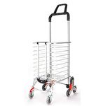 4tens Folding Stainless Steel Shopping Trolley with Triangular 8 Wheels Vegetable Shopping Trolley Cart for Home Travel-Silver