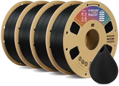 OVERTURE 4KG Bundle PLA Filament 1.75mm, Neatly Wound 3D Printer Filament 4 Pack 1kg Spool (2.2lbs), Dimensional Accuracy +/- 0.02 mm, Fit Most FDM 3D Printers (Black 4-Pack)
