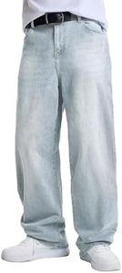JMIERR Men's Baggy Jeans Wide-Leg Y2K Hip Hop Skater Denim Pants Streetwear Vintage Relaxed Loose Fit Jeans Plus Size 90s Casual Carpenter Jean, M, Light Blue