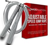 WOD Nation Aluminum Handle High Speed Adjustable Jump Rope for Women and Men - Perfect Skipping Rope for Boxing, Fitness, Workout - Gray