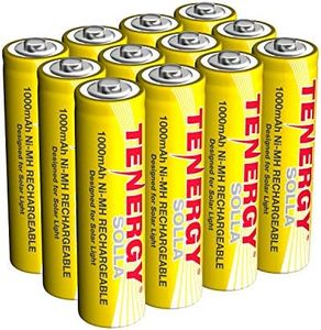 Tenergy Solla Rechargeable NiMH AA Battery, 1000mAh Solar Batteries for Solar Garden Lights, Anti-Leak, Outdoor Durability, 5+ Years Performance, 12 Pack, UL Certified