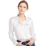 LilySilk Silk Blouse for Women Button Down Shirt Tops Point Collar Long Sleeve 100% Silk White Size M