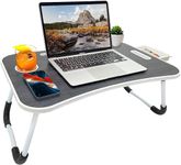 GoRogue Foldable Wooden Mini Laptop Table for Bed, Study Table with Drawer, Tablet/Mobile Holder for Kids & Adults (Black)