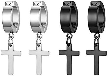 Flongo Pendientes de Mujer Hombre, Pendientes con Colgante de Cruz de Estilo de Moda Acero Inoxidable