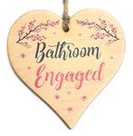 Engaged Vacant Bathroom Door Sign - Double Sided Wooden Heart Shaped Plaque – Decorative Cherry Blossom Design by Maisie Moo – Includes Hanging Twine