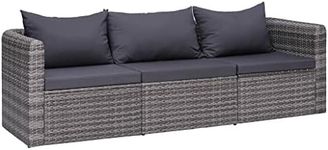 vidaXL 3 Piece Garden Sofa Set with Cushions Outdoor Patio Backyard Couch Lounge Seat Furniture Grey Poly Rattan