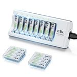 EBL AAA Rechargeable Batteries 1100mAh High Capacity Batteries 16-Pack and Upgraded C9042W Independent AA AAA Battery Charger for Rechargeble AA AAA Ni-Mh Ni-CD Batteries