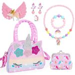 Grriopi Unicorn Gifts for Girls Toys Age 2 3 4 5 6, Kids Jewellery Sets for Girls Gifts for 2 3 4 5 6 Year Olds Girls Unicorn Toys for 2-6 Year Old Girls Unicorn Jewellery Bag Girls Birthday Presents