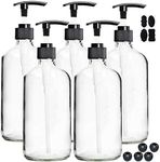 Youngever 5 Pack Empty Clear Glass Pump Bottles, 8 Ounce Lotion Pump Bottles, Soap Dispenser, Refillable Containers for Essential Oils, Cleaning Products, Lotions, Aromatherapy, Durable Black Pumps