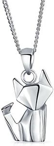 3D Geometric Origami Jewelry Animals Kitten Cat Pendant Necklace For Women Teen .925 Sterling Silver